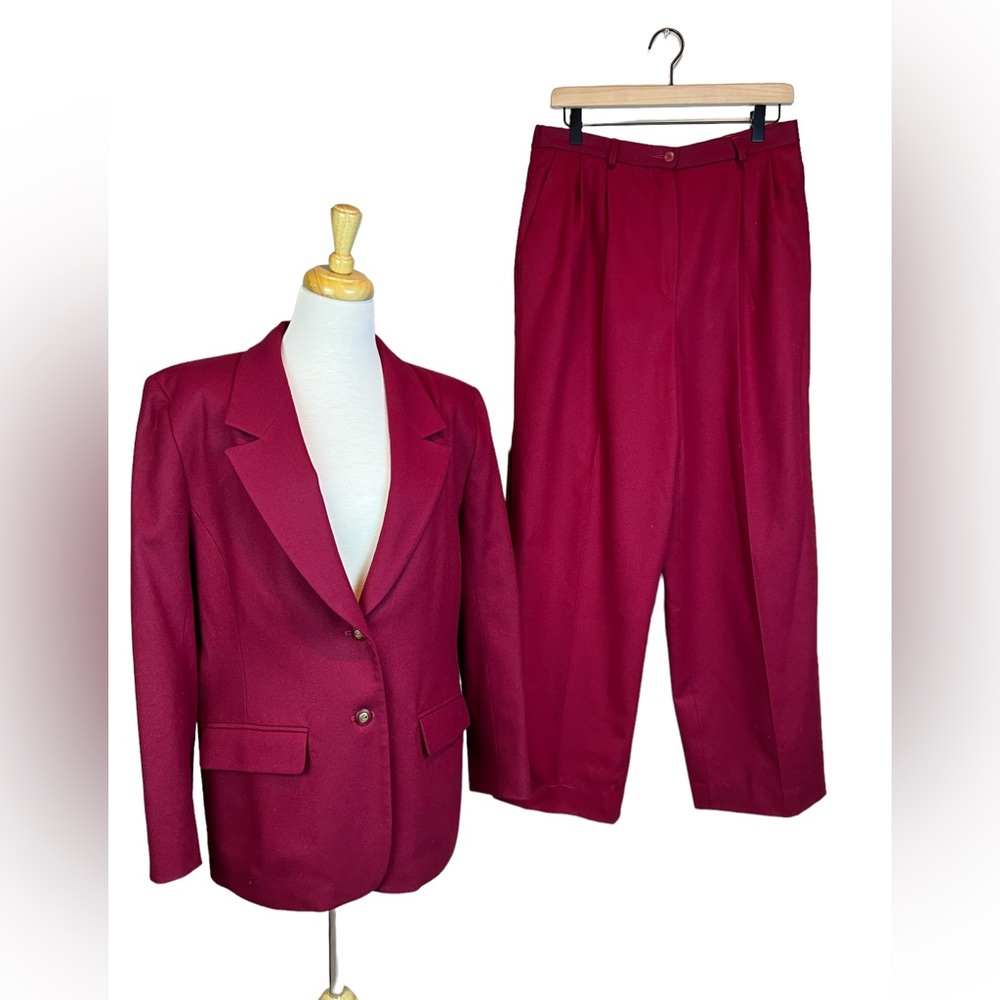 Vintage Pendleton Virgin Wool Pants Suit Burgundy Red Size 12
